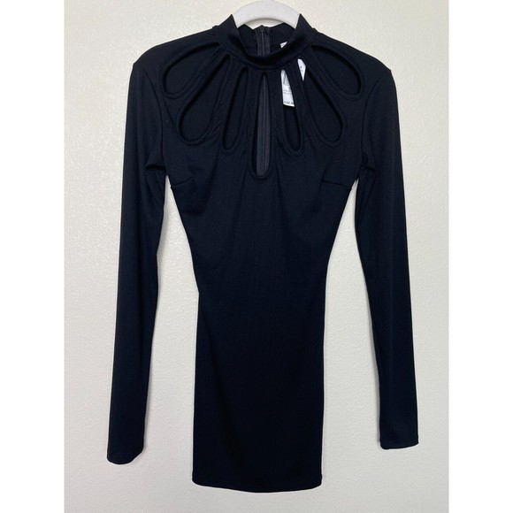 Grayscale Small Neckline-Cutout Bodycon Dress Black Ribbed Keyhole Stretch Sexy - Picture 3 of 12